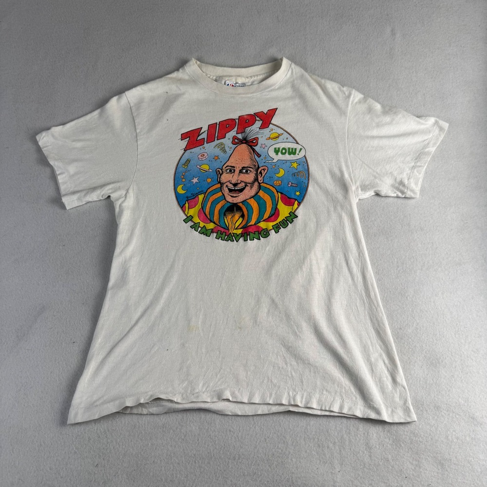 Vintage Hanes Zippy the Pinhead T-Shirt White I Am Having Fun Comic USA Medium